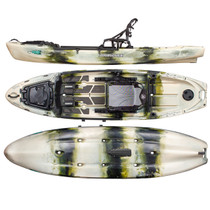 2023 Coosa X Forest, Top, Bottom & Side Views. Olive, Tan & Black Color Kayak.