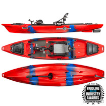 2023 Knarr FD Dusk, Top & Side Views. Red & Royal Blue Color Kayak.